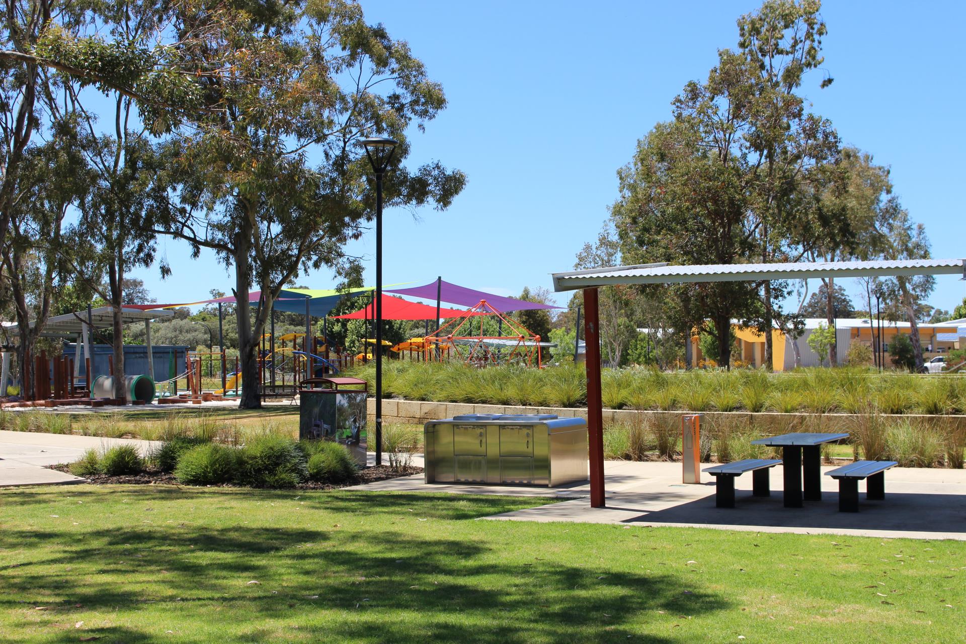 Park with BBQ's and shade sails