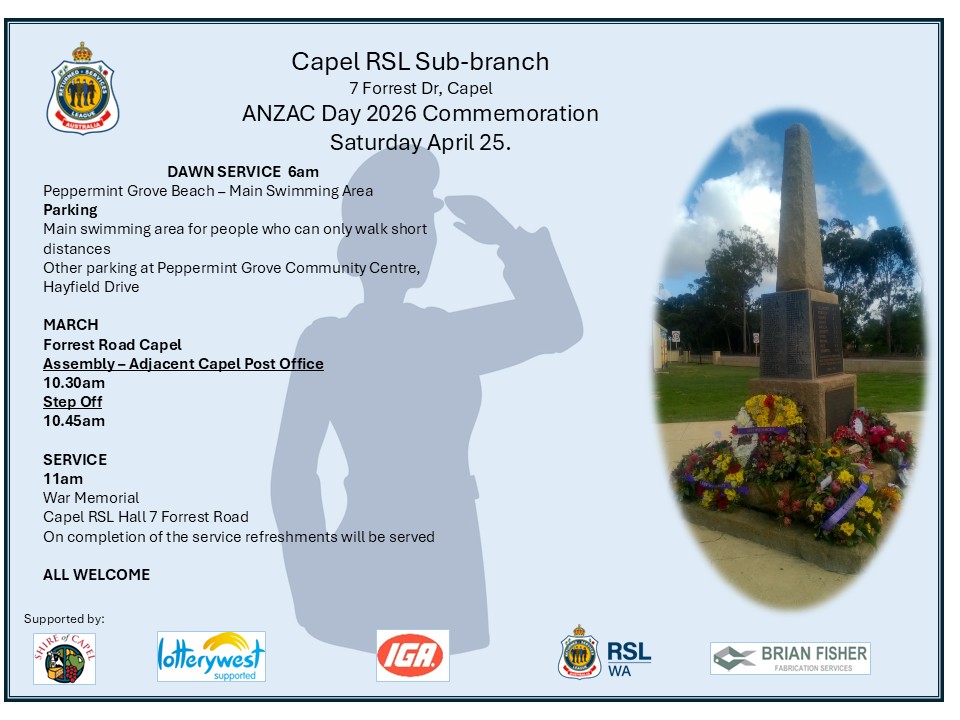 Capel RSL Sub-Branch ANZAC Day 2026 Commemoration