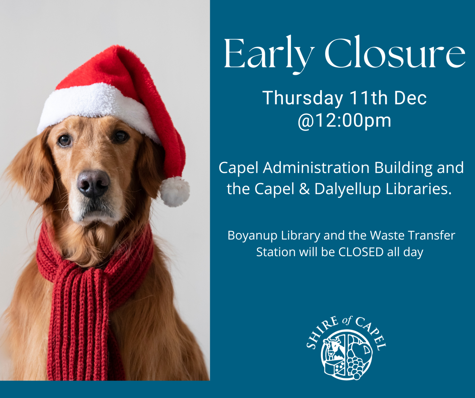 Early Closure Thursday 11 December