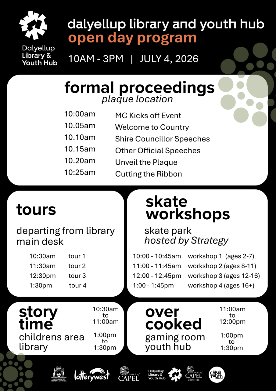 The Dalyellup Library & Youth Hub Grand Opening program is now LIVE!