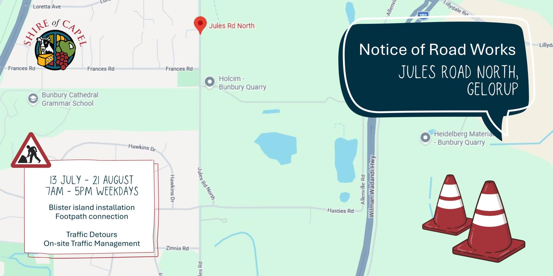 CAPITAL ROAD WORKS | JULES ROAD NORTH - Monday 13 July 2026 – 21 August