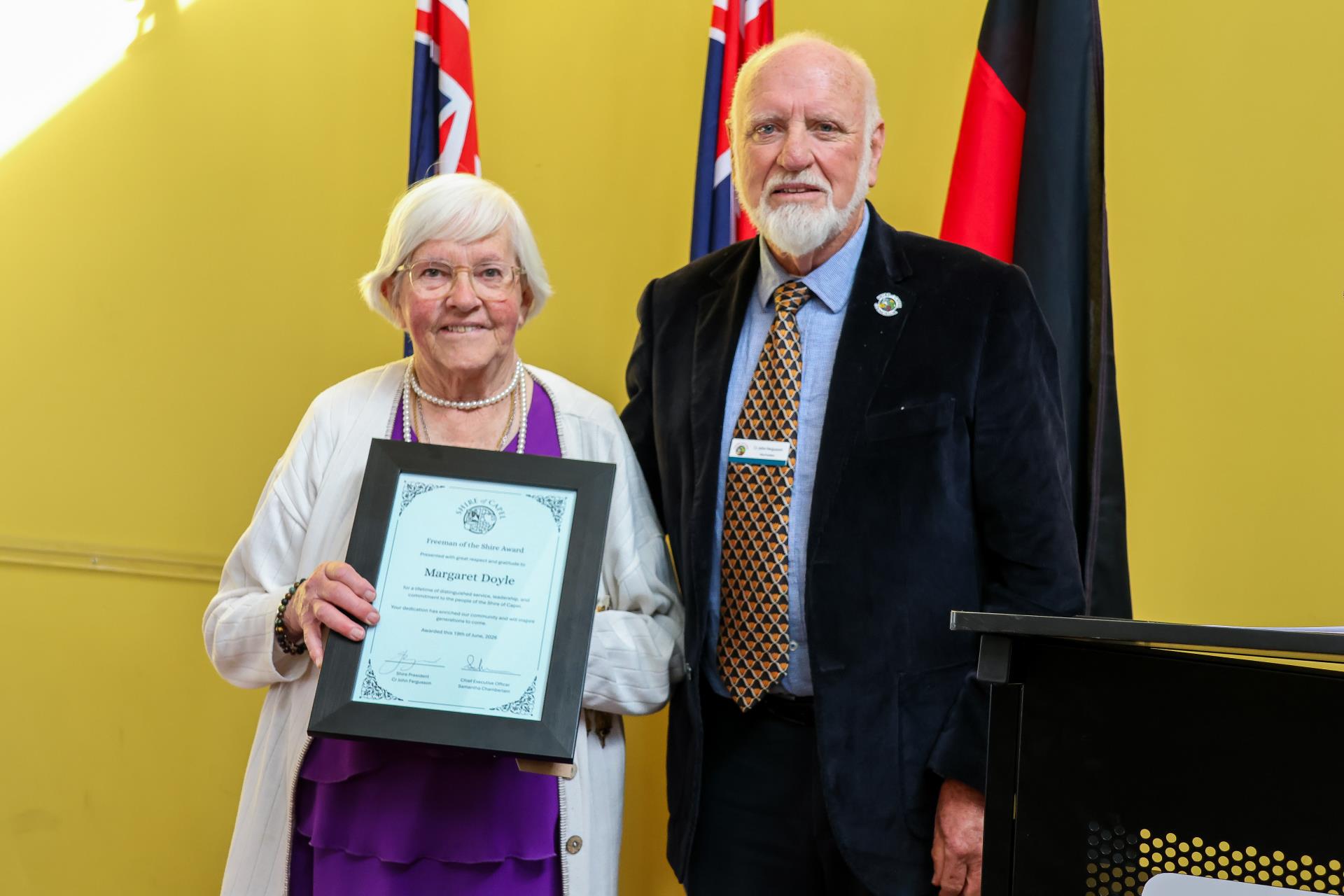 Margaret Doyle awarded title of Honorary Freeman of the Shire of Capel