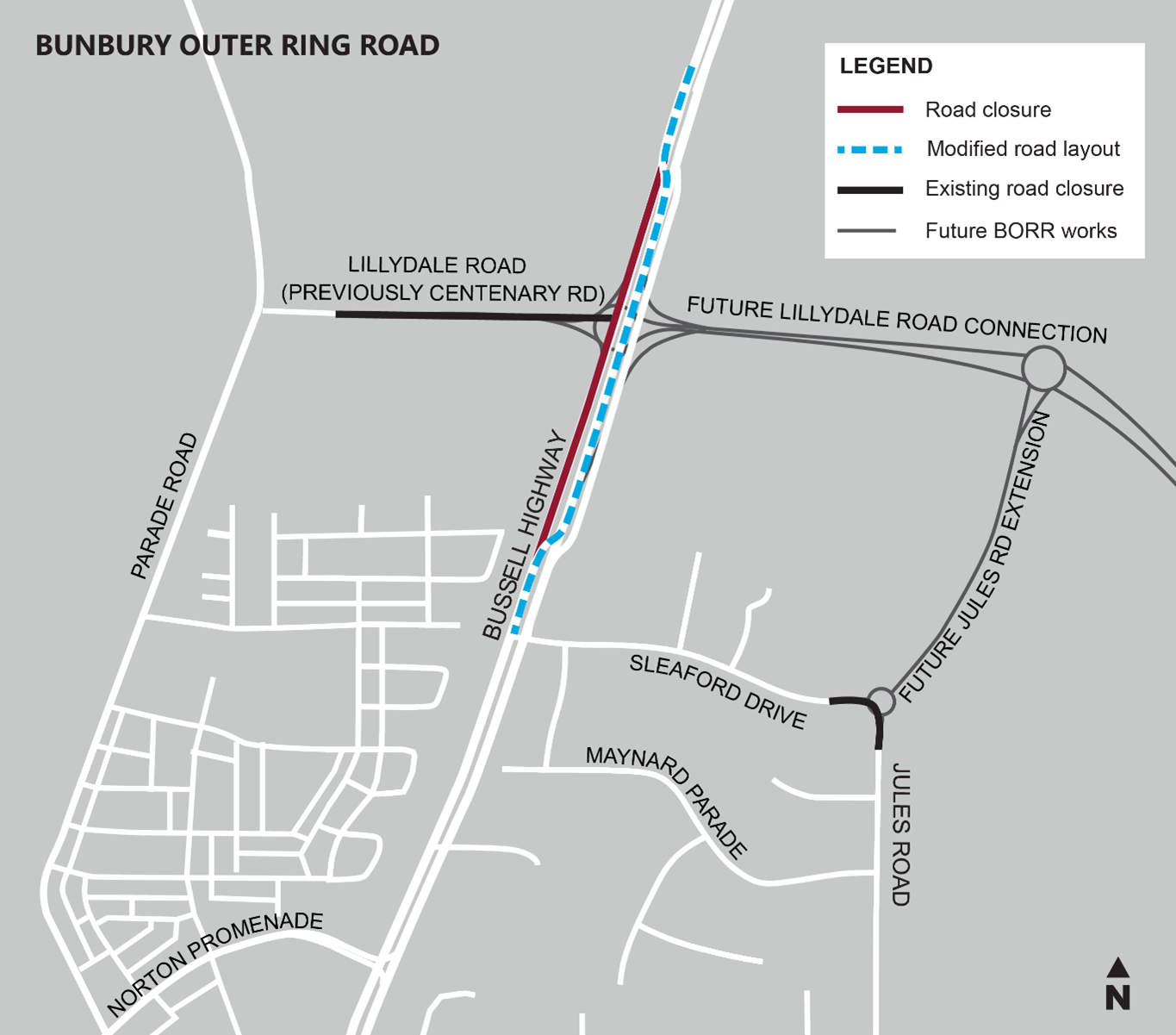 Upcoming Bussell Highway switch near Lillydale Road
